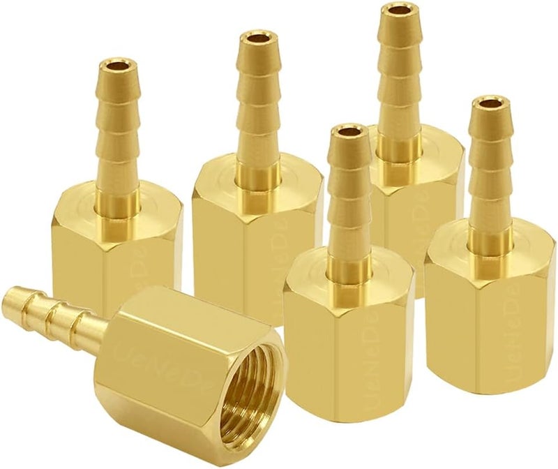 Uenede 6PCS Brass Hose Barb Fittings 1/8" NPT Female to 3/16" Barb Adapter Connector for Water/Oil/Gas - Image 1